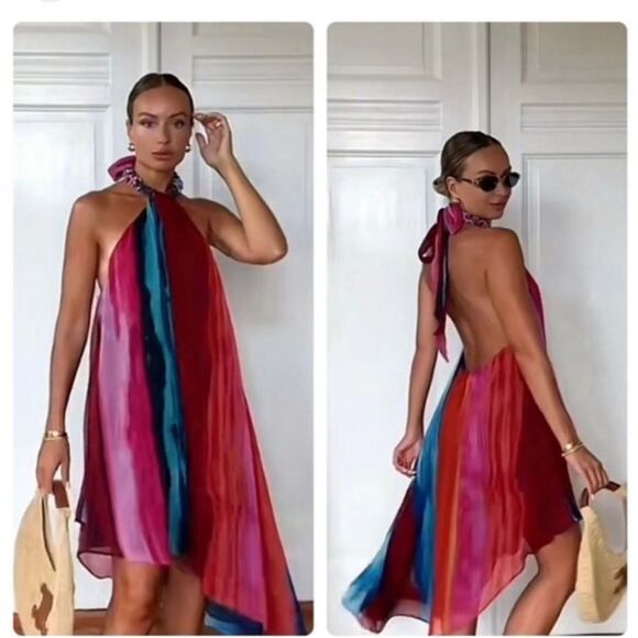 ZARA BEADED HALTER DRESS NWOT XL - Picture 2 of 16